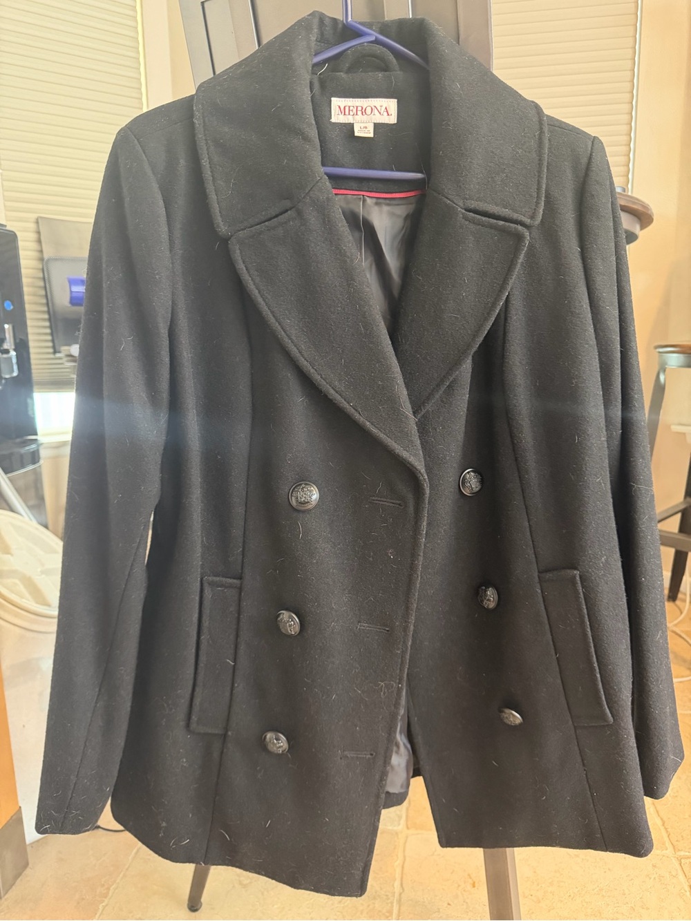 Merona Black Double-Breasted Peacoat with Notch Collar